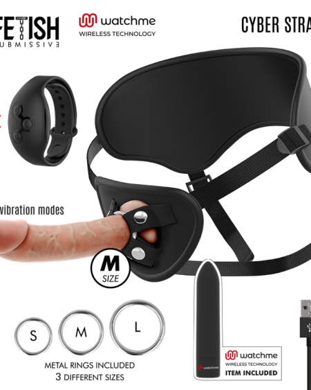 FETISH SUBMISSIVE CYBER STRAP - HARNAIS AVEC GODE ET TÉLÉCOMMANDE BULLET TECHNOLOGIE WATCHME M
