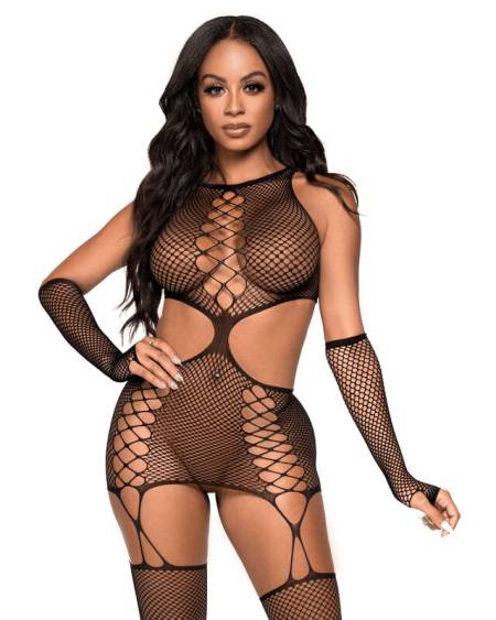 LEG AVENUE - ROBE JARRATIÈRE AVEC GANTS TAILLE UNIQUE