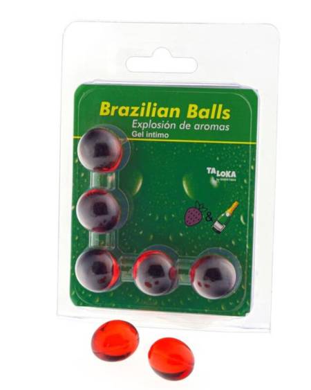 TALOKA - 5 BOULES BRÉSILIENNES GEL INTIME FRAISES  CHAMPAGNE