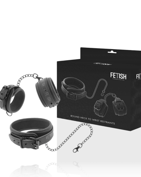FETISH SUBMISSIVE - COLLIER ET MENOTTES EN CUIR VÉGAN AVEC DOUBLURE EN NOPRÈNE