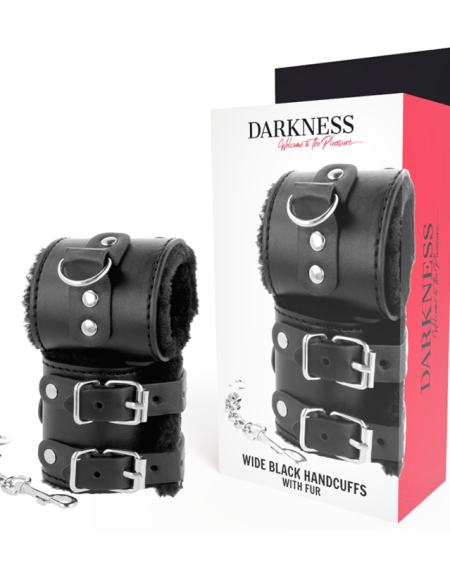 DARKNESS - MENOTTES AJUSTABLES EN CUIR NOIR AVEC DOUBLURE