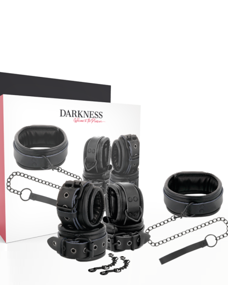 DARKNESS - MENOTTES ET COLLIER EN CUIR NOIR