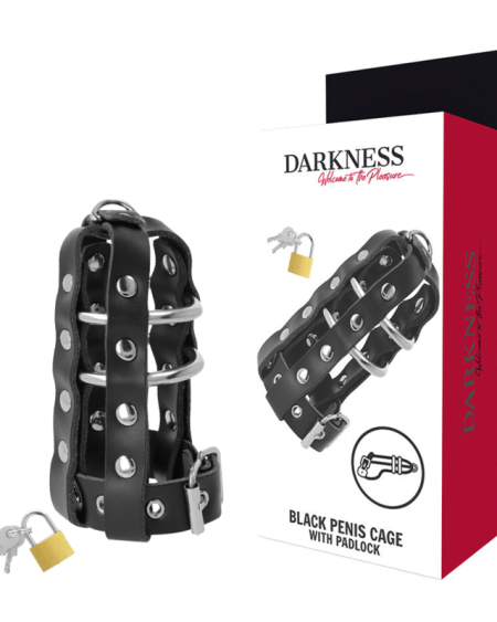 DARKNESS - CAGE DE CHASTETÉ EN CUIR AVEC SERRURE