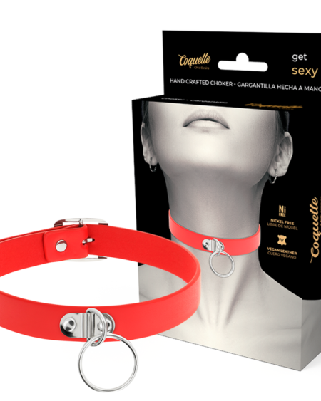 COQUETTE CHIC DESIRE - COLLIER CUIR VEGAN ROUGE FEMME ACCESSOIRE FÉTICHE