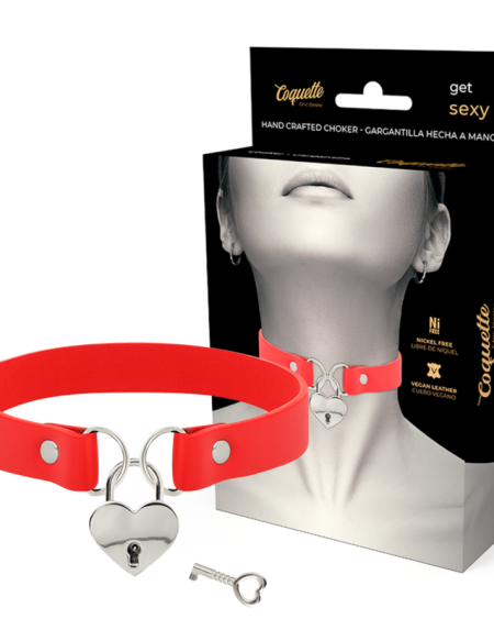 COQUETTE CHIC DESIRE - COLLIER EN CUIR VEGAN ROUGE AVEC ACCESSOIRE COEUR AVEC CL?