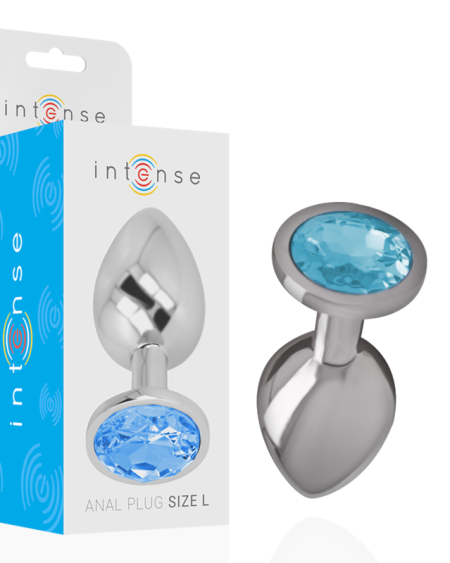 INTENSE - PLUG ANAL EN MÉTAL ALUMINIUM AVEC CRISTAL BLEU TAILLE L