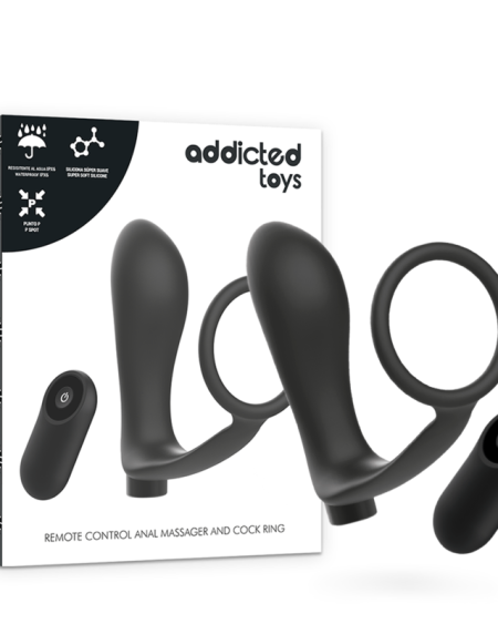 ADDICTED TOYS - ANNEAU PÉNIS AVEC TÉLÉCOMMANDE PLUG ANAL NOIR RECHARGEABLE