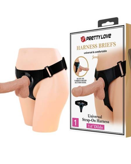 PRETTY LOVE - SLIP HARNAIS HARNAIS UNIVERSEL AVEC GODE JERRY 21,8 CM NATUREL