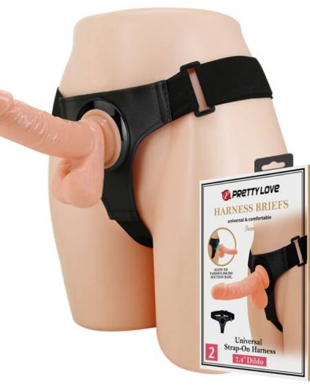 PRETTY LOVE - HARNAIS SLIPS HARNAIS UNIVERSEL AVEC GODE TOM 20 CM NATUREL