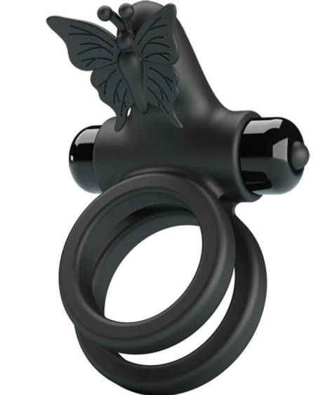 PRETTY LOVE - DOUBLE ANNEAU VIBRANT AVEC STIMULATEUR NOIR