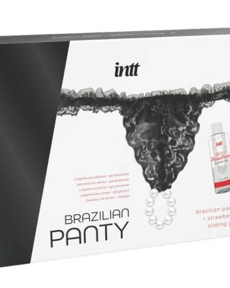 INTT RELEASES - CULOTTE BRÉSILIENNE NOIRE AVEC PERLES ET GEL LUBRIFIANT 50 ML