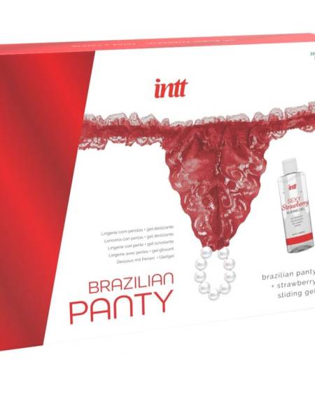 INTT RELEASES - CULOTTE ROUGE BRÉSILIENNE AVEC PERLES ET GEL LUBRIFIANT 50 ML
