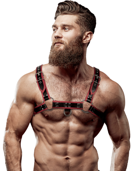 FETISH SUBMISSIVE ATTITUDE - HARNAIS DE POITRINE EN ÉCO-CUIR POUR HOMME NOIR/ROUGE