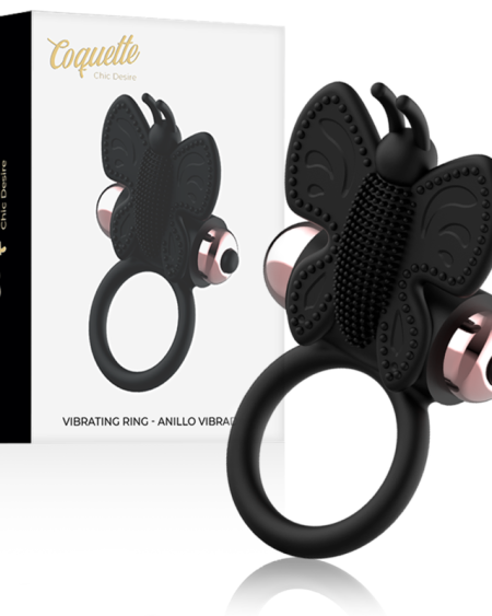 COQUETTE CHIC DESIRE - COCKRING PAPILLON AVEC VIBRATEUR NOIR/ OR