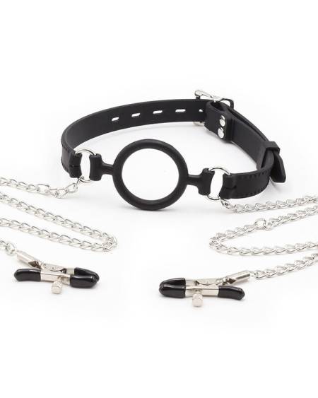OHMAMA FETISH - RING GAG AVEC CHAÎNES ET PINCES À TÉLÉNOLS