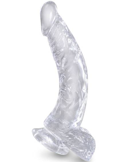 KING COCK - CLEAR PÉNIS COURBE RÉALISTE AVEC BOULES 16.5 CM TRANSPARENT