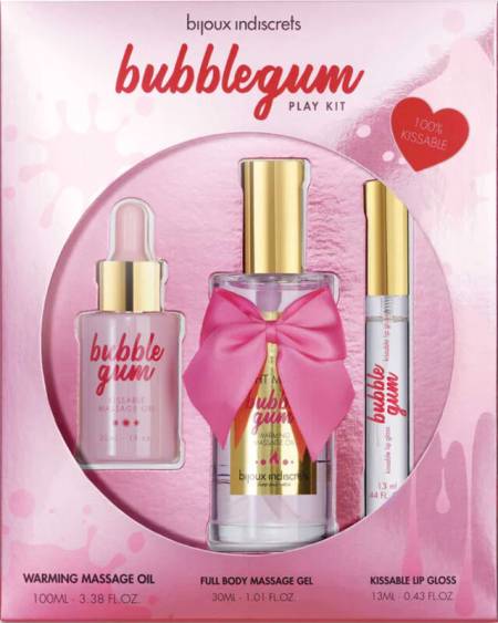 BIJOUX - INDISCRETS KIT DE JEU BUBBLEGUM AVEC HUILE, GEL ET BRILLANT LÈVRES