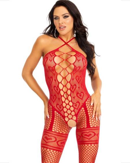 LEG AVENUE - BODYSTOCKING COU LICOL COEURS ROUGES ROUGE
