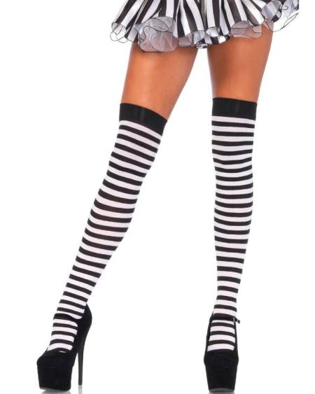 LEG AVENUE - CHAUSSETTES HAUTE RAYÉES NOIR/BLANC
