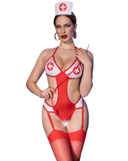 CHILIROSE - CR 4631 BODY ENFERMERA CROTCHLESS ROJO S/M