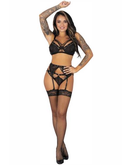 LIVCO CORSETTI FASHION - POJZON LC 90670 SUJETADOR + MEDIAS + LIGUERO + PANTY NEGRO