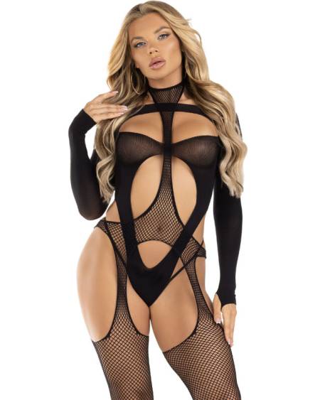 LEG AVENUE - BODYSTOCKING RÉSILLE NOIR