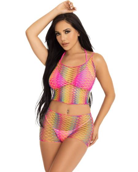LEG AVENUE - ENSEMBLE HAUT ET PANTALON RÉSILLE MULTICOLORE