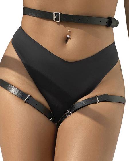 SUBBLIME - HARNAIS DE TAILLE ET DE JAMBES EN CUIR NOIR TAILLE UNIQUE