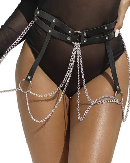 SUBBLIME - CHAINE BAGUE CUIR CEINTURE NOIR TAILLE UNIQUE