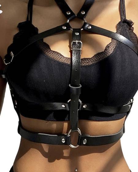 SUBBLIME - HARNAIS POITRINE ANNEAU CUIR NOIR TAILLE UNIQUE