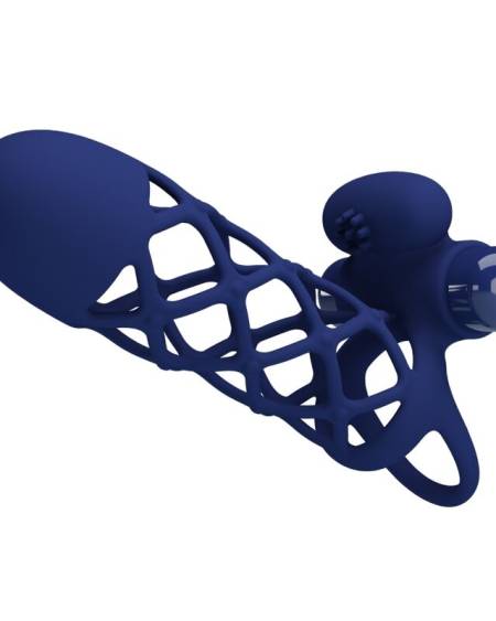 PRETTY LOVE - GIANN ANNEAU VIBRATEUR AVEC GAINE EN SILICONE BLEU