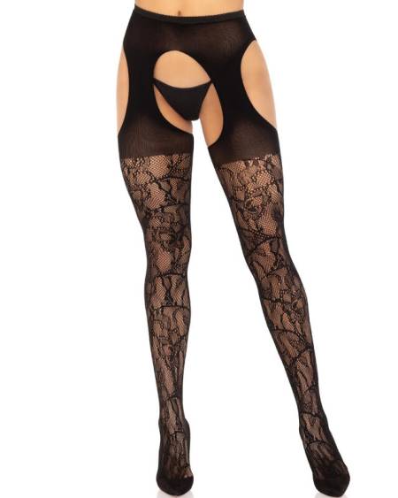 LEG AVENUE - BAS JARRETIÈRE DENTELLE NOIR