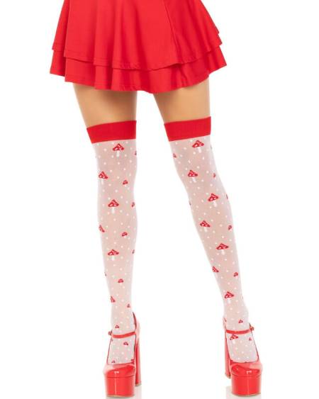 LEG AVENUE - CHAUSSETTES HAUTES CHAMPIGNON ROUGE/BLANC