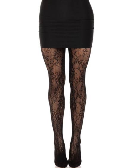 LEG AVENUE - BAS DENTELLE FLORAL NOIR