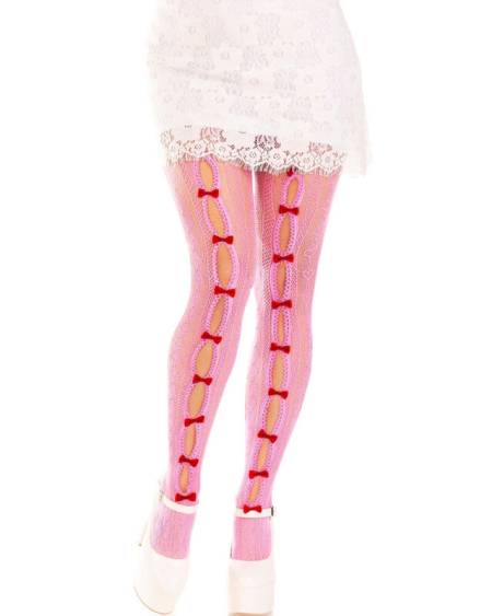 LEG AVENUE - MEDIAS CON ABERTURAS CORAZON  LAZOS ROSA