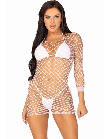 LEG AVENUE - VESTIDO DE REJILLA MANGA LARGA BLANCO TALLA ÚNICA
