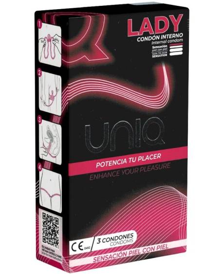 UNIQ - LADY CONDOM PRÉSERVATIFS FÉMININS SANS LATEX AVEC PORTE-JARRETELLES 3 UNITÉS