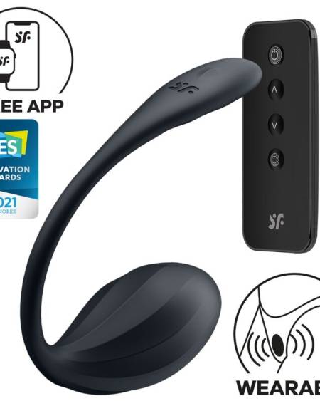 SATISFYER - RIBBED PETAL TÉLÉCOMMANDE DE STIMULATEUR DE POINT G NOIR APPLICATION GRATUITE