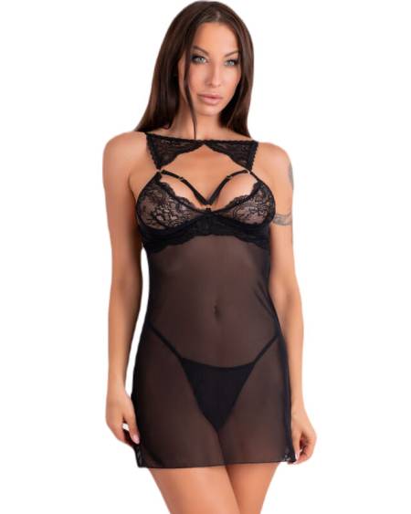 LIVCO CORSETTI FASHION - KROLINA LC 90734 CHEMISE + TANGA NEGRO S/M