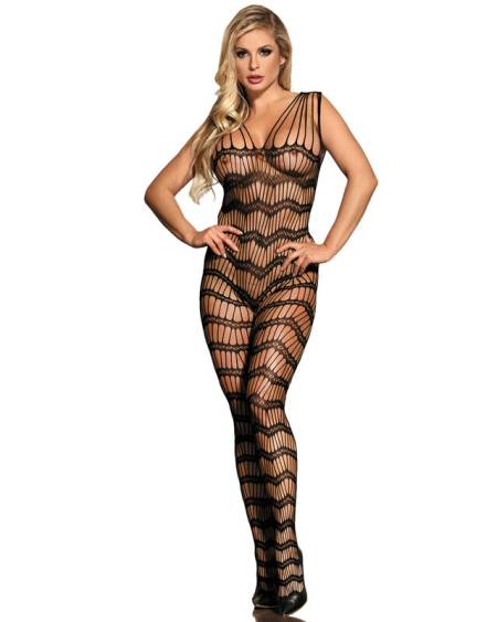 SUBBLIME - 951696 BODYSTOCKING RÉSILLE OUVERT AVEC BRETELLES SUR LES ÉPAULES NOIR TAILLE UNIQUE
