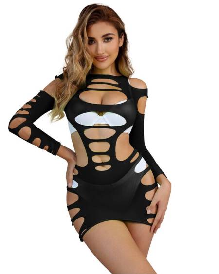 SUBBLIME - 952266 ROBE RÉSILLE ÉLASTIQUE MANCHES LONGUES NOIR TAILLE UNIQUE