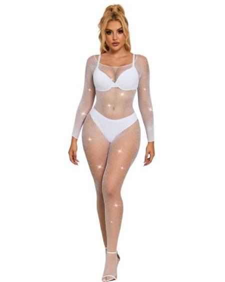 SUBBLIME - 952396 BODYSTOCKING RESILLE AVEC LOSANGES MANCHES LONGUES BLANC TAILLE UNIQUE