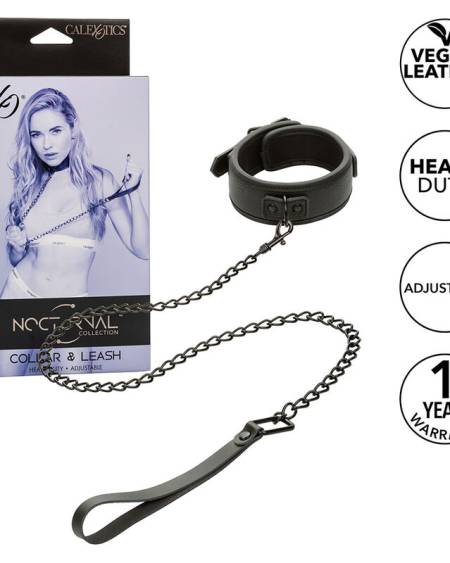 CALEXOTICS - NOCTURNAL COLLIER ET LAISSE EN CUIR RÉGLABLE NOIR