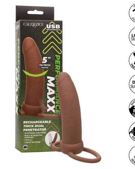 CALEXOTICS - MAXX THICK DOUBLE PÉNÉTRATEUR 10 VIBRATIONS MARRON