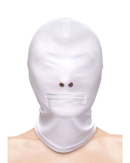 NS NOVELTIES - FETISH  FASHION CAPUCHE BOUCHE FERMÉE À FERMETURE ÉCLAIR NYLON BLANC