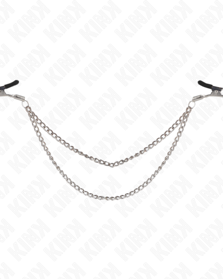 KINK - PINCES À TETEAUX AVEC 2 CHAÎNES ÉPAISSES ARGENT 20/23 CM
