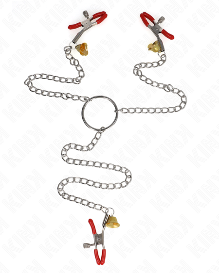 KINK - PINCES À TAMELON ET CLITO BELL TRIPLE ROUGE AVEC CHAINE 30 CM