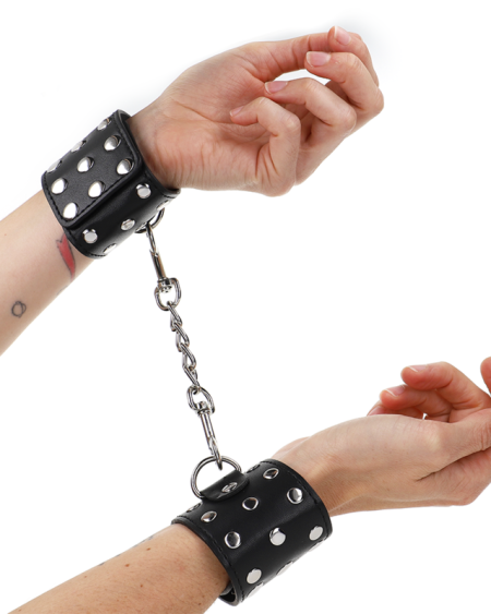 KINK - APPAREILS DE RETENUE POIGNETS AVEC FERMETURE PRESSION PLEINE DE RIVETS NOIR AJUSTABLE 19-24 CM X 5,5 CM