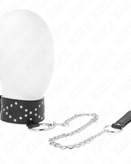 KINK - COLLIER 65 CM AVEC LAISSE AVEC CLOUS ARGENTÉS MODÈLE 3 RÉGLABLE 36-43 CM X 5 CM