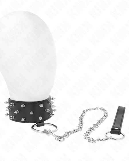 KINK - COLLIER AVEC LAISSE 65 CM AVEC CLOUS ARGENTÉS MODÈLE 5 RÉGLABLE 36-43 CM X 5 CM